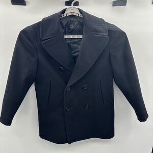 Vintage US Navy Peacoat 100% Wool Kersey Blue Double Breasted Jacket 38R 1970